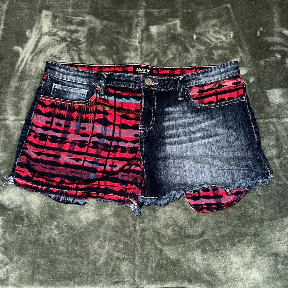 Y2K Allen B. By Allen Schwartz Cutoff Shorts Women's 12 Blue Red Plaid Denim